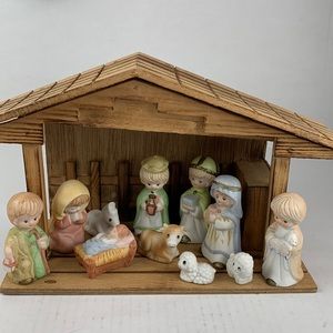 Nativity scene with ceramic figures